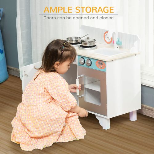 Kids Wooden Toy Kitchen Pretend Playset with Sink Faucet Pot HOMCOM The Little Baby Brand