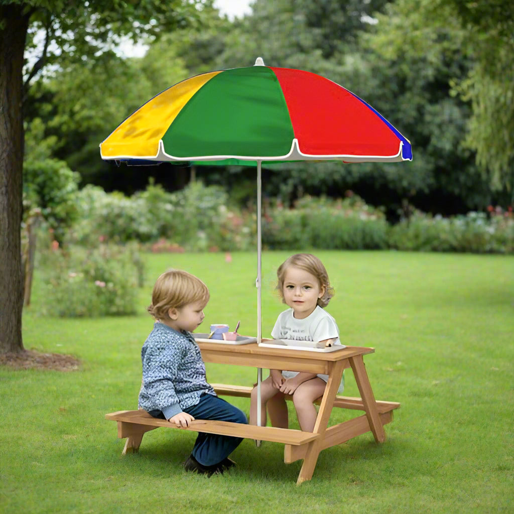 Children's Outdoor Wooden Table Set with Adjustable Parasol & Storage AIYAPLAY The Little Baby Brand