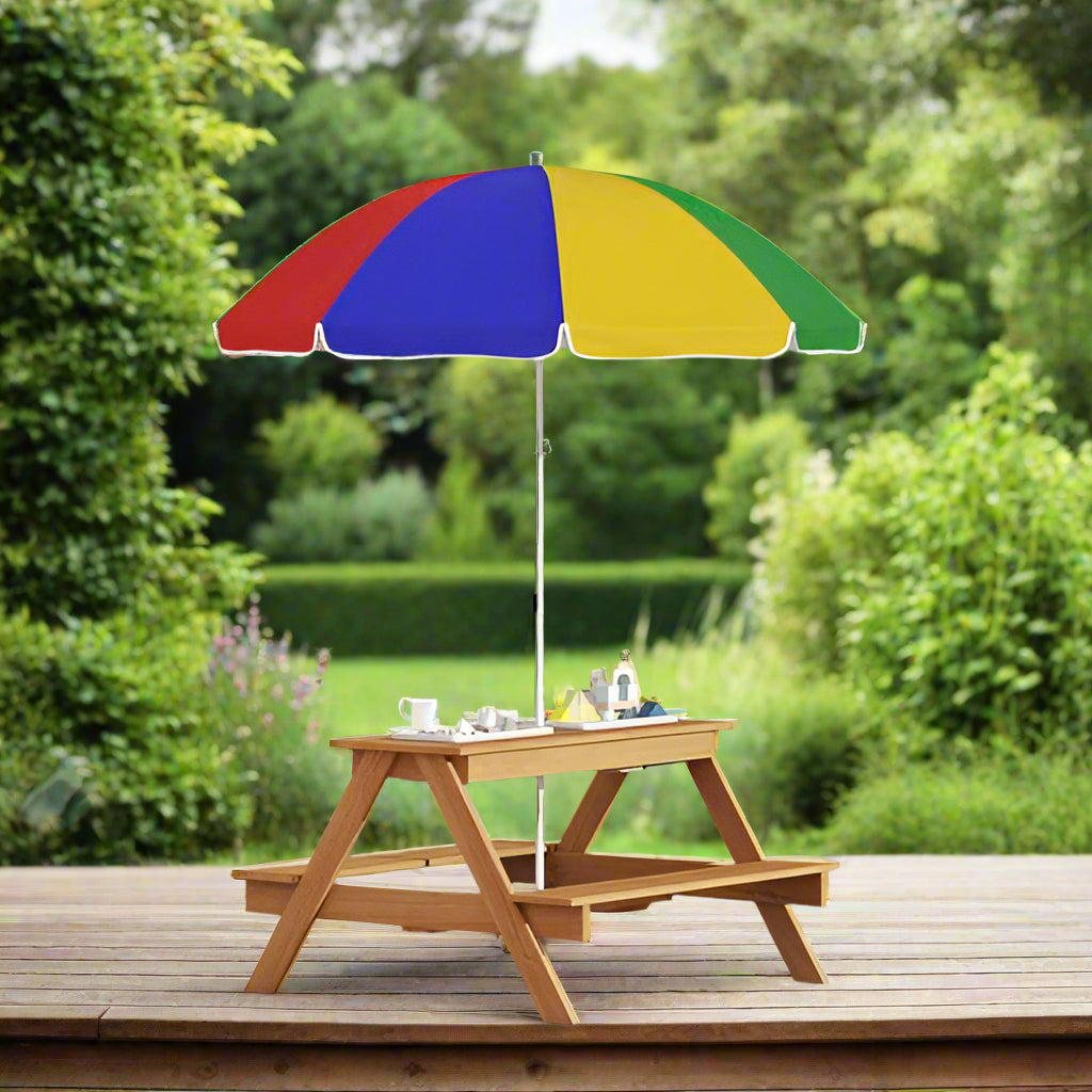 Children's Outdoor Wooden Table Set with Adjustable Parasol & Storage AIYAPLAY The Little Baby Brand