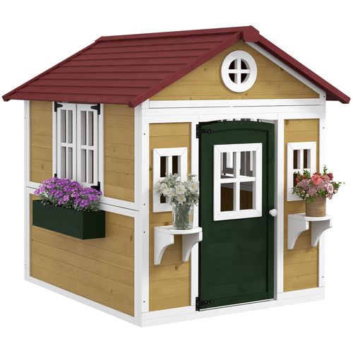 Outsunny Wooden Playhouse with Doors, Wooden, Plant Pots for Kids - Beige Outsunny The Little Baby Brand
