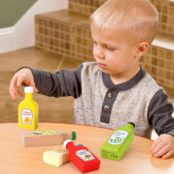 Wooden Toys Wooden Pretend Play Kitchen Food Sauces & Oils Set SOKA Play Imagine Learn The Little Baby Brand