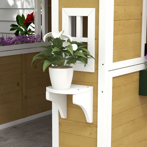 Outsunny Wooden Playhouse with Doors, Wooden, Plant Pots for Kids - Beige Outsunny The Little Baby Brand
