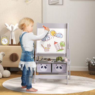 AIYAPLAY Kids Easel with Paper Roll, Blackboard, Whiteboard, Storage, Grey AIYAPLAY The Little Baby Brand