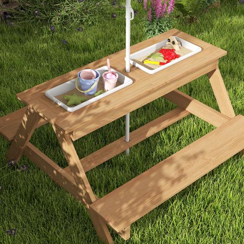 Children's Outdoor Wooden Table Set with Adjustable Parasol & Storage AIYAPLAY The Little Baby Brand