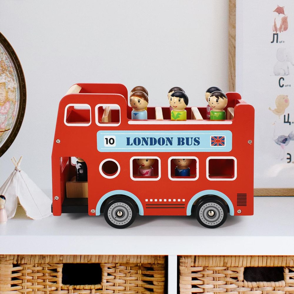 Toy Cars Wooden Double Decker Red London Bus SOKA Play Imagine Learn The Little Baby Brand