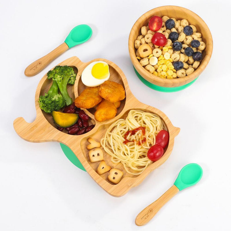 Baby Feeding Bamboo Elephant Plate, Bowl & Spoon Set Vinsani The Little Baby Brand