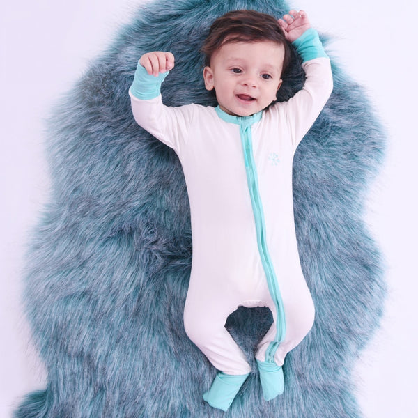 Baby Clothing Turquoise Breeze Bamboo Sleepeaz Sleepsuit Elivia James The Little Baby Brand