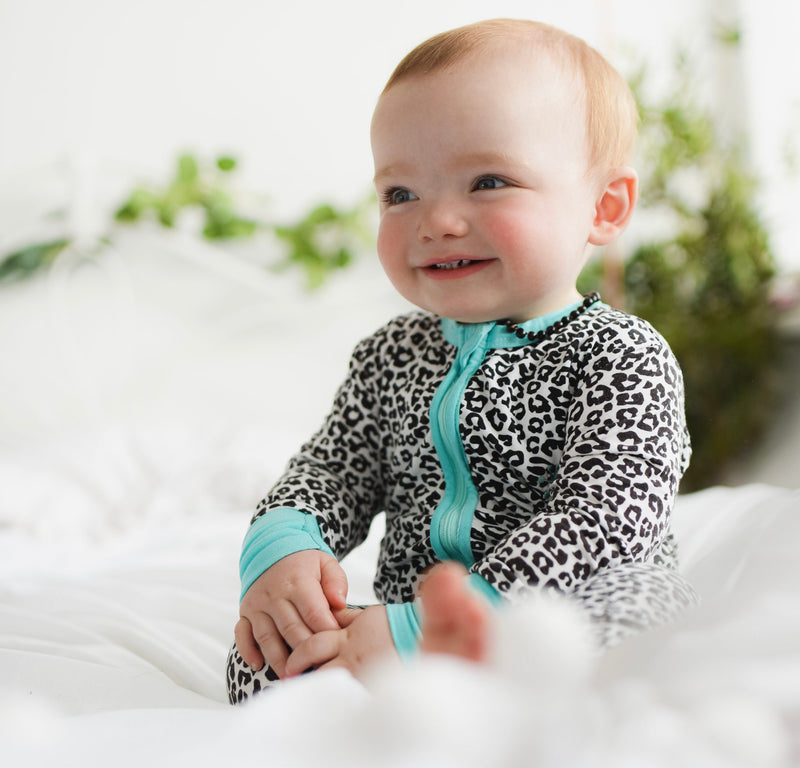 Baby Clothing Leopard Azure Bamboo Sleepeaz Sleepsuit Elivia James The Little Baby Brand