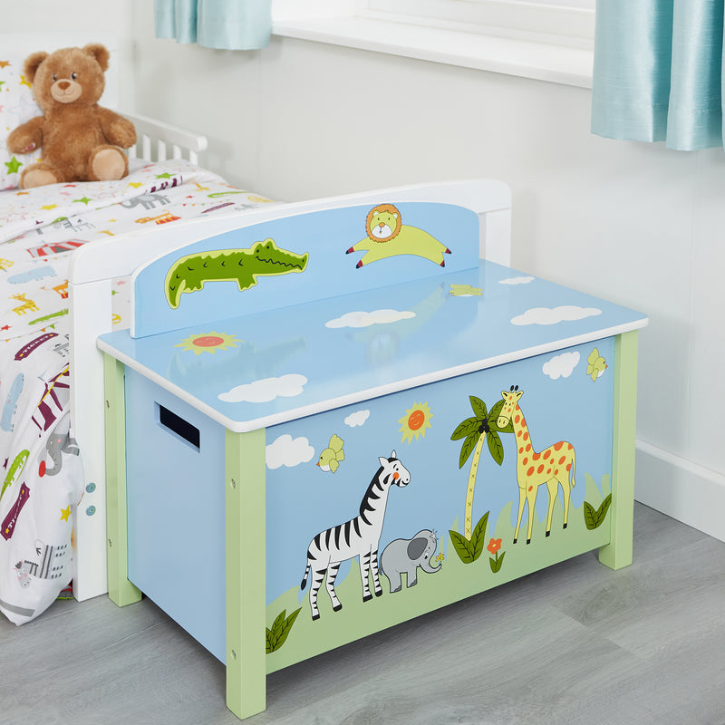 Wooden Safari Animal Blue Toy Box The Little Baby Brand