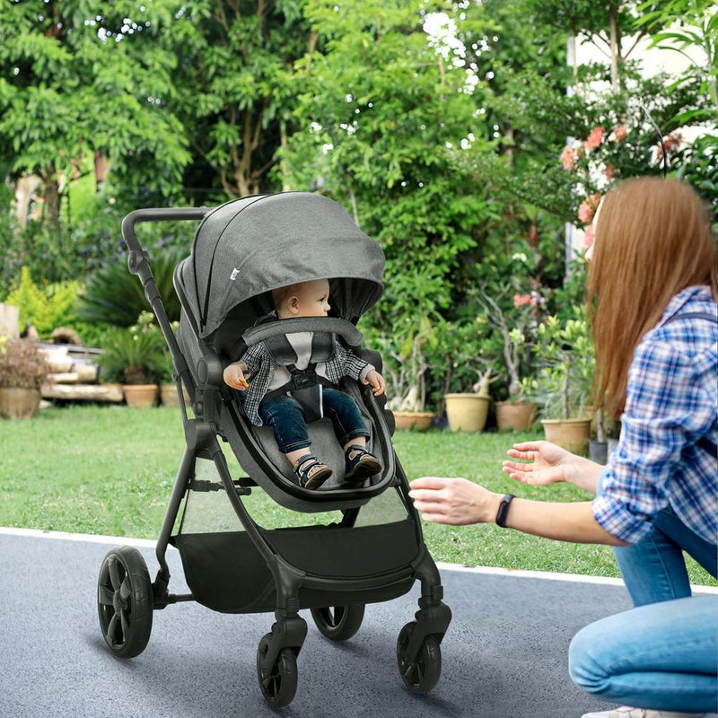 Pushchair Grey - Foldable Baby Pushchair with Fully Reclining Backrest Avasam The Little Baby Brand