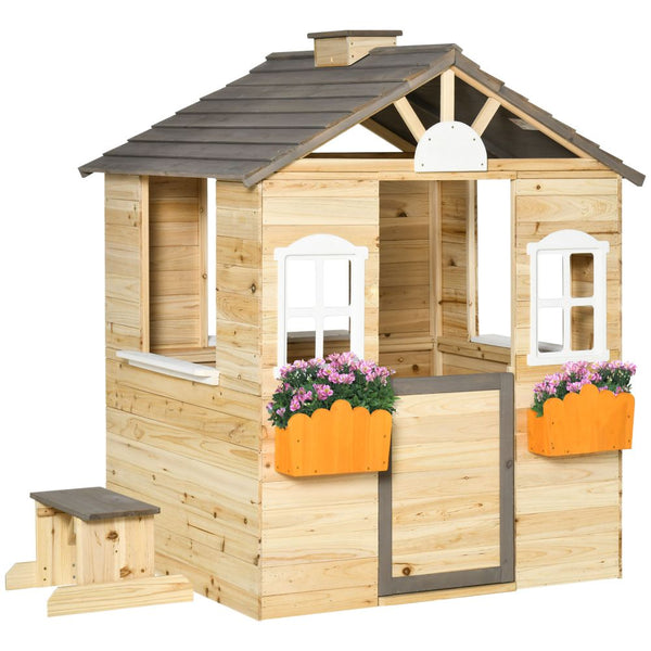  Wooden Kids Playhouse w/ Door, Windows, Bench, For Ages 3-7 Years Outsunny The Little Baby Brand