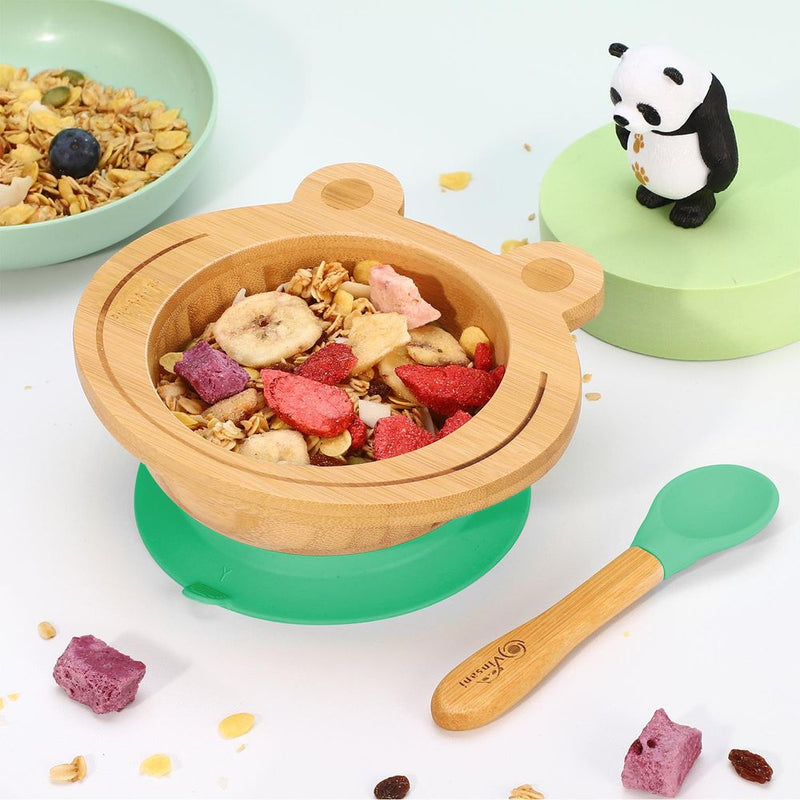 Baby Feeding Frog Bamboo Baby Bowl and Spoon Set Vinsani The Little Baby Brand