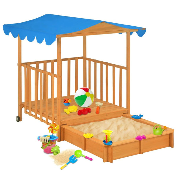  Kids Playhouse with Sandbox Fir Wood Blue UV50 vidaXL The Little Baby Brand