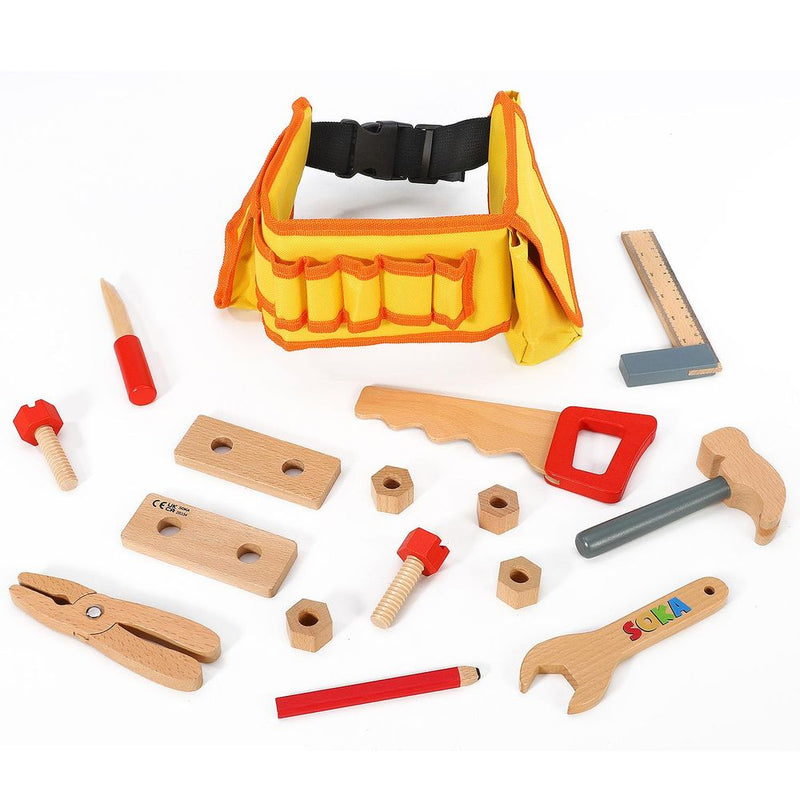 Wooden Toys Wooden Carpenter's Tool Belt with Wooden Tools SOKA Play Imagine Learn The Little Baby Brand