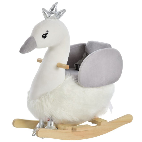 Cute Kids Ride-On Rocking Swan w/ Sound Handlebars Seat Belt Plush Body HOMCOM The Little Baby Brand